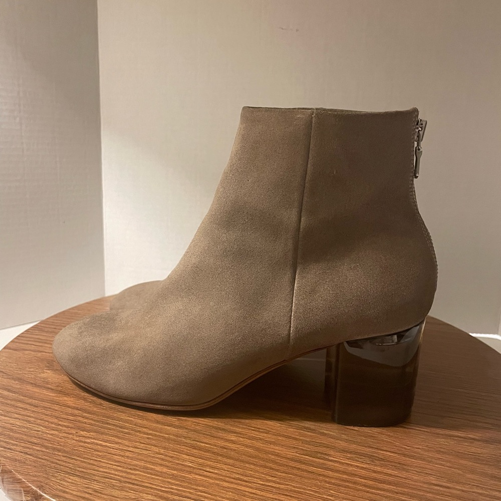 Rag & Bone Drea Suede Mid Block Lucite Heel Ankle Boot Smoke Suede 39.5 (9)